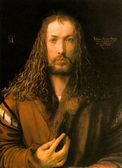 Self-Portrait (1500) by Albrecht Dürer, oil on canvas, Alte Pinakothek, Munich