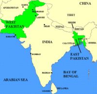 The two wings of Pakistan in 1970; East Pakistan separated from the West wing in 1971 as an independent Bangladesh.