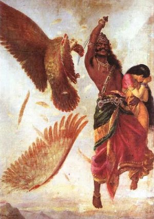 Ravana cuts Jatayu's wings, by Raja Ravi Varma (1848-1906)