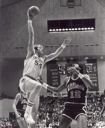 Kent Benson of Indiana University Bloomington takes a hook shot.