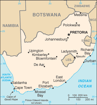 Map of South Africa.