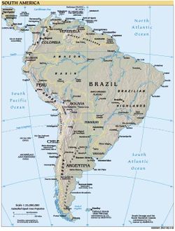 Physical map of South America