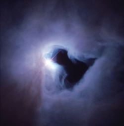 The reflection nebula NGC 1999 is brilliantly illuminated by V380 Orionis (center), a variable star with about 3.5 times the mass of the Sun. NASA image