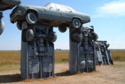 Detail of Carhenge, a Stonehenge replica constructed from vintage American cars.