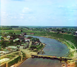 Rzhev is the uppermost town situated on the Volga (early part of 20th century).