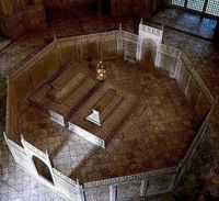 Shah Jehan's cenotaph, offset from center. Shah Jahan was interred at the tomb eight years after its completion.