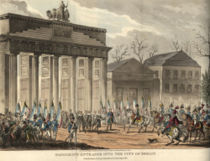 Napoleon conquering Berlin in 1806, marching through the Brandenburg Gate.
