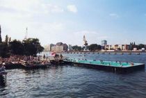 The urban pool "Badeschiff" at River Spree in summer