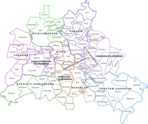 Map of Berlin's twelve boroughs and their localities