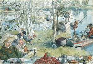 Carl Larsson,  Crayfishing, watercolor, 1897.