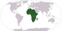 A world map showing the continent of Africa.