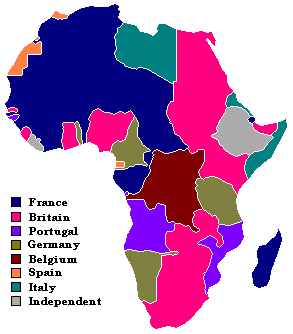 Map showing European claimants to the African continent at the beginning of World War I