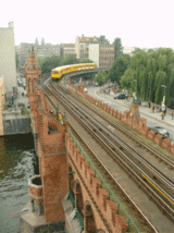The U-Bahn passes the Oberbaumbrücke