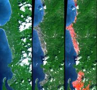 Tsunami Inundation, Khao Lak, North of Phuket, Thailand ASTER Images and SRTM Elevation Model.