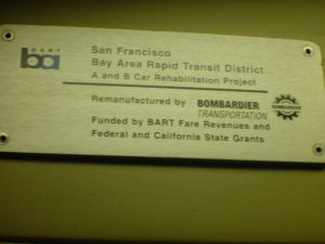 Sign about the rehabilitation project in every BART train.