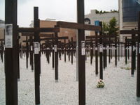 A temporary memorial of over 1,000 crosses and a segment of the wall for those who died attempting to cross.