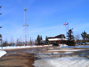 Oil rig monument at the southern entrance of Gateway Park on Hwy 2 (Queen Elizabeth II Highway).