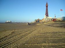 Blackpool Sands, with Blackpool Tower and North Pier in the distance