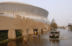 A National Guard humvee patrols the streets outside of the Louisiana Superdome.