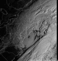 The North American blizzard of 2006, an extratropical storm, showed an eye-like structure at its peak intensity (here seen just to the east of the Delmarva Peninsula).