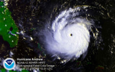 Hurricane Andrew approaching the Bahamas and Florida at peak intensity