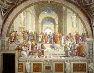 Raphael was famous for depicting illustrious figures of the Classical past with the features of his Renaissance contemporaries. The School of Athens (above) is perhaps the most extended study in this.