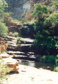 Botswana is not all sand and swamp: children playing in Moremi Gorge east of Palapye.