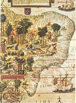 Ancient map of Brazil issued by the Portuguese explorers in 1519.