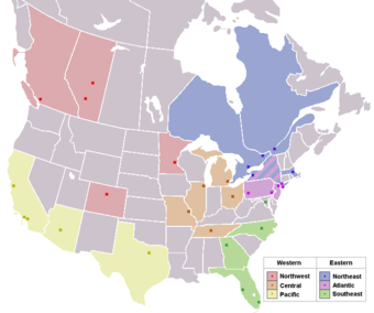 Locations of teams in the National Hockey League