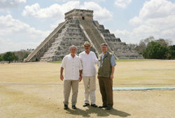 U.S. President George W. Bush, Mexico's President Vicente Fox and Canada's Prime Minister Stephen Harper, right, stand in front of the Chichen-Itza archaeological ruins, Thursday, March 30, 2006.