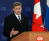 Harper at the 32nd G8 summit, held July 15-17, 2006, which focused much of its attention on the Israel-Lebanon conflict.