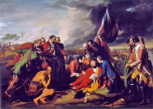 The Death of General Wolfe, painted by Benjamin West, apocryphally depicts General Wolfe's final moments during the Battle of the Plains of Abraham in 1759.