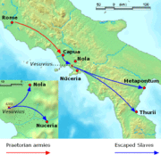 Initial movements of Roman and Slave forces from the Capuan revolt up to and including the winter of 73 BC.