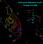 Rainfall totals from Leslie