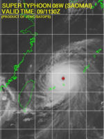 Typhoon Saomai as Super Typhoon 08W from the JTWC shortly after  reaching its peak intensity.