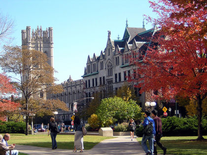 The university's campus during the spring