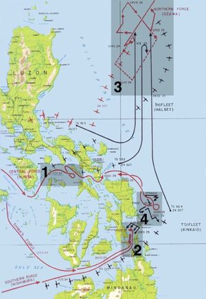 The four engagements in the battle of Leyte Gulf.