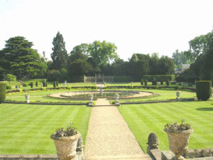 The Italian garden from the Orangery looking towards the "Lion Exedra" (a semi-circular screen) designed by Jeffry Wyatville