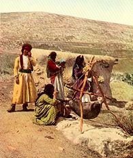 Ancient butter-making techniques were still practiced in the early 20th century. Picture taken from March 1914 National Geographic.