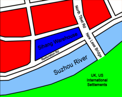 Blue: Garrisoned by NRA troops Red: Garrisoned by IJA troops    Green: Foreign concessions