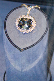The Hope Diamond. Its deep blue coloration is caused by trace amounts of boron in the diamond.