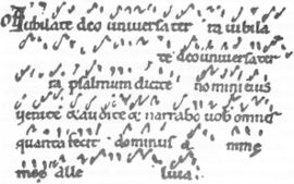 Iubilate deo universa terra shows psalm verses in unheightened neumes.