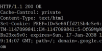 Example of an HTTP response from google.com, which sets a cookie with attributes.
