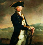 Captain Horatio Nelson, painted by John Francis Rigaud in 1781, with Fort San Juan - the scene of his most notable achievement to date - in the background. 