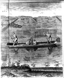 Native Americans of unknown tribe fishing in fashion similar to Iroquois.