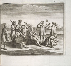 Iroquois with Western goods, presumably acquired through trade (French engraving, 1722).