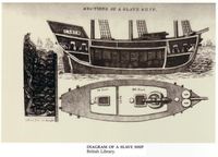 Diagram of a slave ship. New World Slavery began in Surinam in the 1650s. The trade went from London to Ghana to Barbados to Virginia.