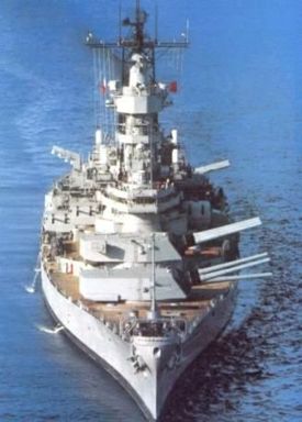 Wisconsin prepares to fire her 16 inch (406 mm) guns sometime after her 1986 modernization.