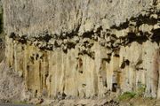 Columnar basalt near Tower Fall. Large floods of basalt and other lava types preceded mega-eruptions of superheated ash and pumice.