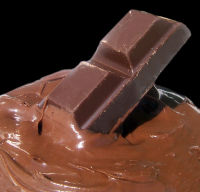 Melted chocolate and a piece of a chocolate bar